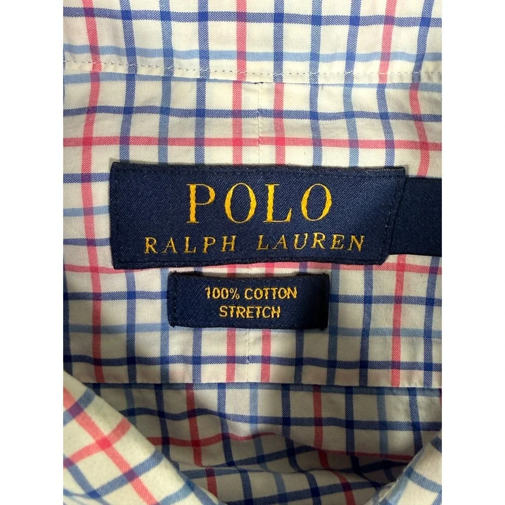 Polo Ralph Lauren Mens XLT Tall Cotton Stretch Check Button Down Shirt Blue Pink